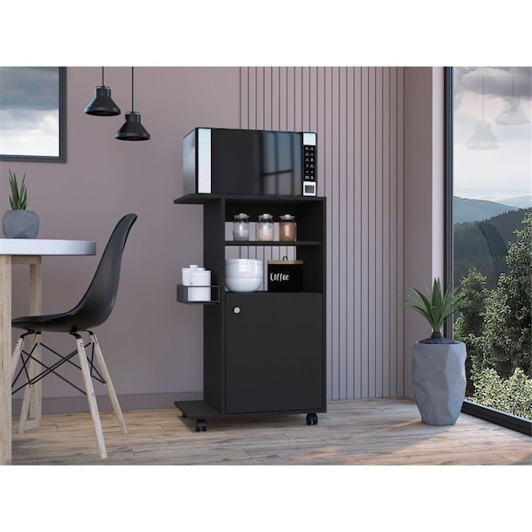 Homeroots Contemporary Rolling Kitchen Cart, Black 477882 - main